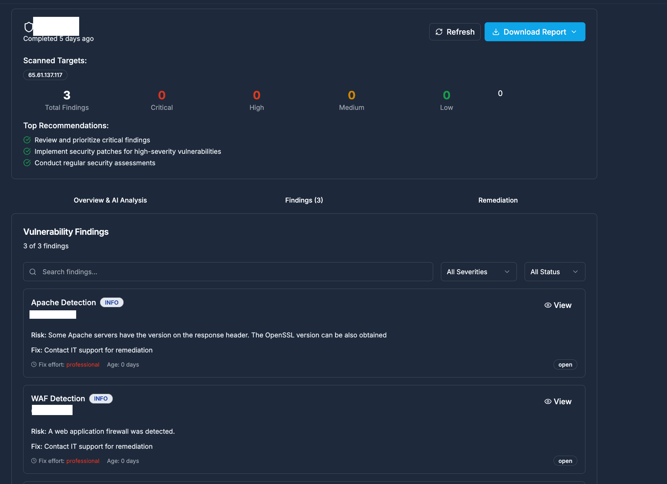 Vulnerability Management dashboard screenshot